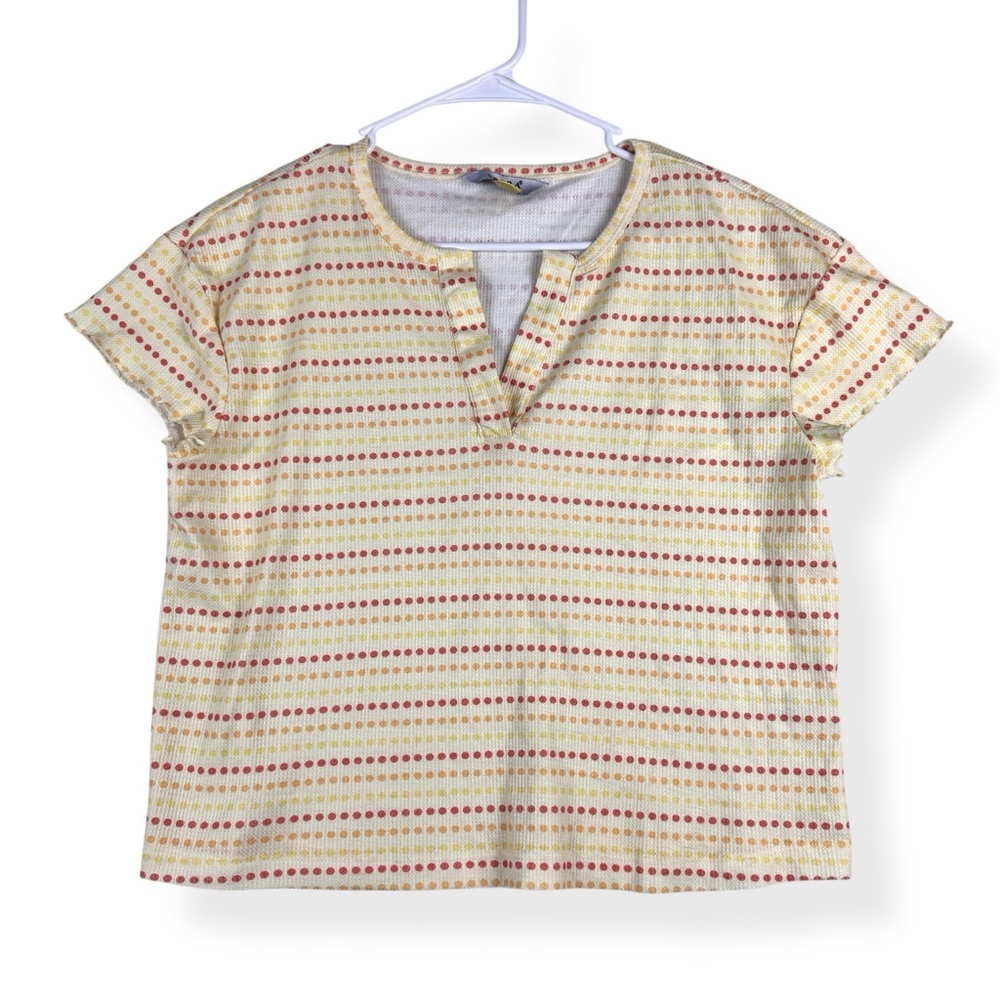 Serra Top Womens S Small Yellow‎ Orange Dotted Short Sleeves Scalloped